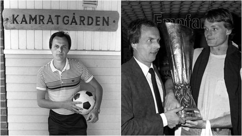Sven-Göran Eriksson tillsammans med Torbjörn Nilsson med UEFA-bucklan i Hamburg 1982. Foto: Claus Gertsen/TT